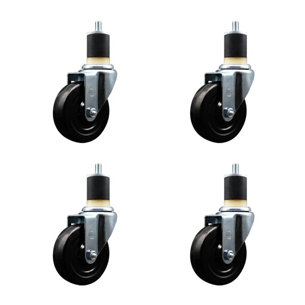 4'' SS Hard Rubber Wheel Swivel 1-7/8'' Expanding Stem Caster Set, 4PK